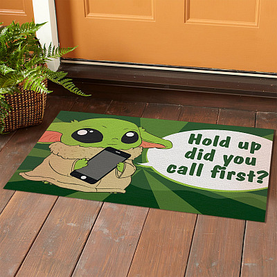 Alternative view of Hold up Did You Call First Doormat - Funny Baby Yoda Indoor Outdoor Doormat