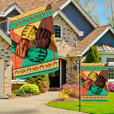 Alternative view of Native American Hands Together Outdoor House Flag - Native American Pride Home Garden Flag
