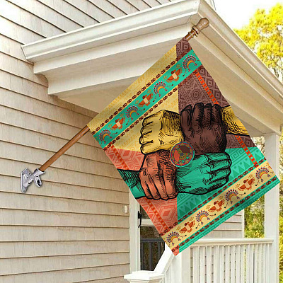 Native American Hands Together Outdoor House Flag - Native American Pride Home Garden Flag
