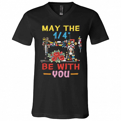 May The 1/4 Be With You F Gifts, Black, V-Neck T-Shirt