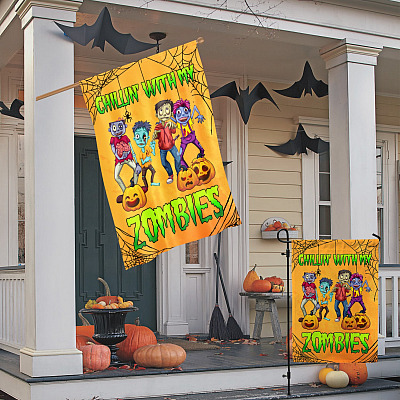 Alternative view of Chillin' With My Zombies Outdoor Indoor Decorative Garden Flag - House Flag - Wall Flag- Halloween Party Flag