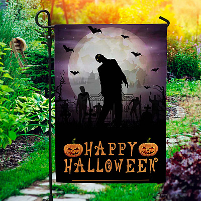 Happy Halloween Bat Zombie Outdoor Indoor Decorative Garden Flag - House Flag - Wall Flag - Horror Flag