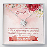 Sweet 16 Happy Birthday Love Knot Necklace - Sweet Sixteen 16th Birthday Necklace - Birthday Jewelry Gifts - Love Knot Necklace