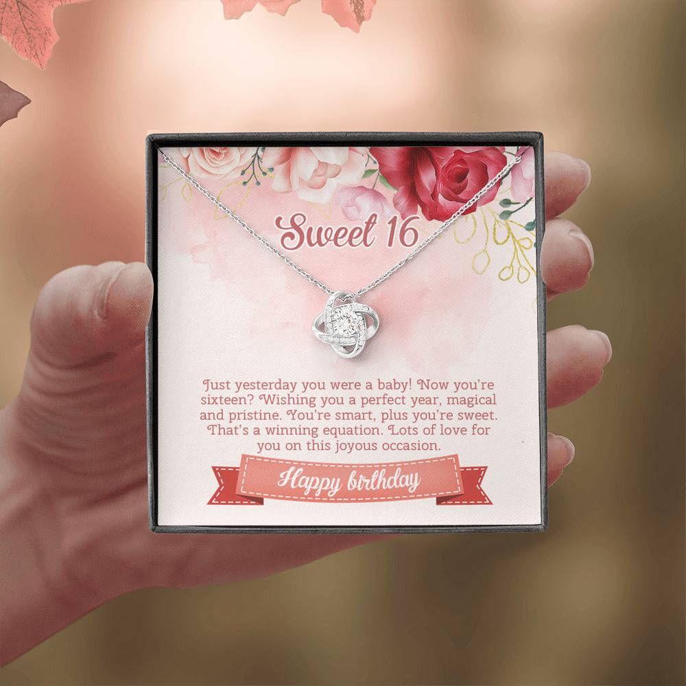 Sweet 16 Happy Birthday Love Knot Necklace - Sweet Sixteen 16th Birthday Necklace - Birthday Jewelry Gifts