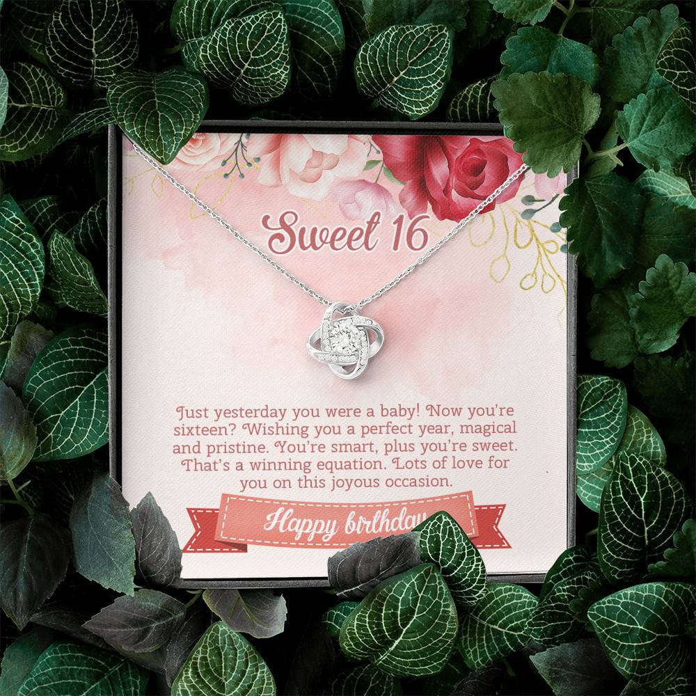 Sweet 16 Happy Birthday Love Knot Necklace - Sweet Sixteen 16th Birthday Necklace - Birthday Jewelry Gifts