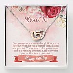 Sweet 16 Happy Birthday Interlocking Hearts Pendant Necklace - Sweet Sixteen 16th Birthday Necklace Jewelry - Interlocking Hearts Necklace