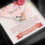 Sweet 16 Happy Birthday Interlocking Hearts Pendant Necklace - Sweet Sixteen 16th Birthday Necklace Jewelry
