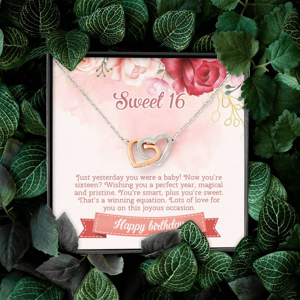 Sweet 16 Happy Birthday Interlocking Hearts Pendant Necklace - Sweet Sixteen 16th Birthday Necklace Jewelry