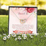 Sweet 16 Happy Birthday Interlocking Hearts Pendant Necklace - Sweet Sixteen 16th Birthday Necklace Jewelry
