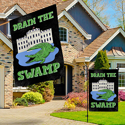 Alternative view of Drain The Swamp Crocodile White House Government Flag - Political American Garden Flag - House Flag