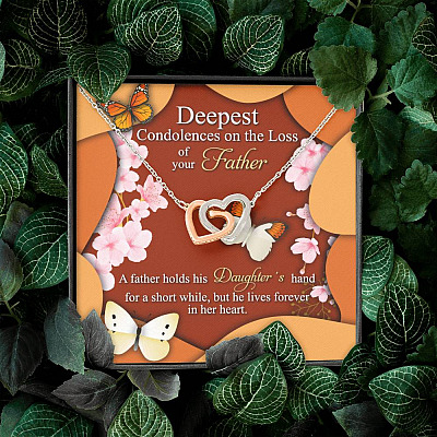 Deepest Condolence On The Loss Of Your Father Memorial Interlocking Hearts Pendant Necklace Remembrance Gifts