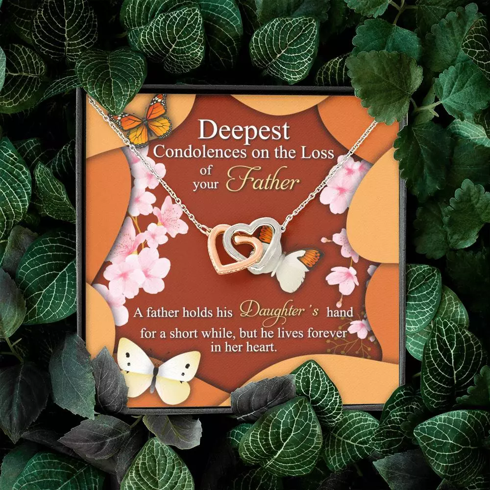 Deepest Condolence On The Loss Of Your Father Memorial Interlocking Hearts Pendant Necklace Remembrance Gifts