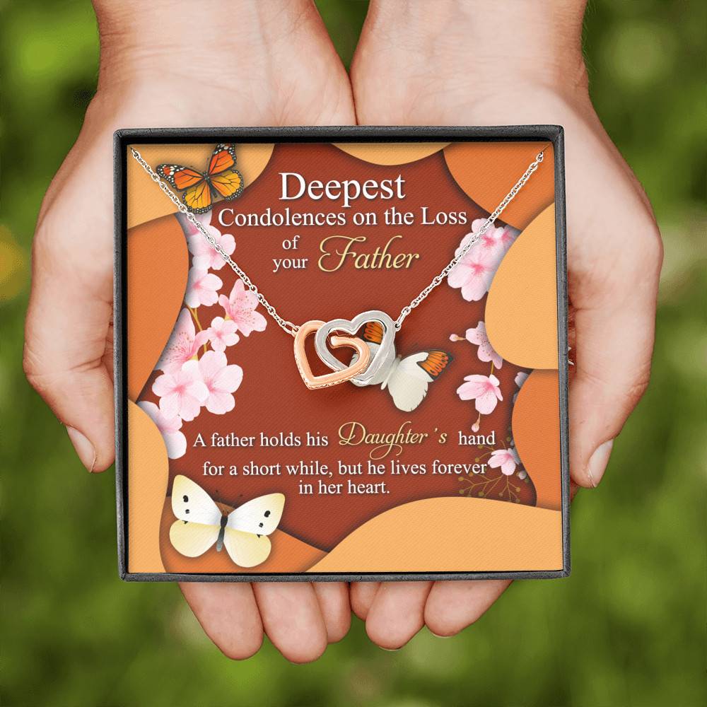 Deepest Condolence On The Loss Of Your Father Memorial Interlocking Hearts Pendant Necklace Remembrance Gifts