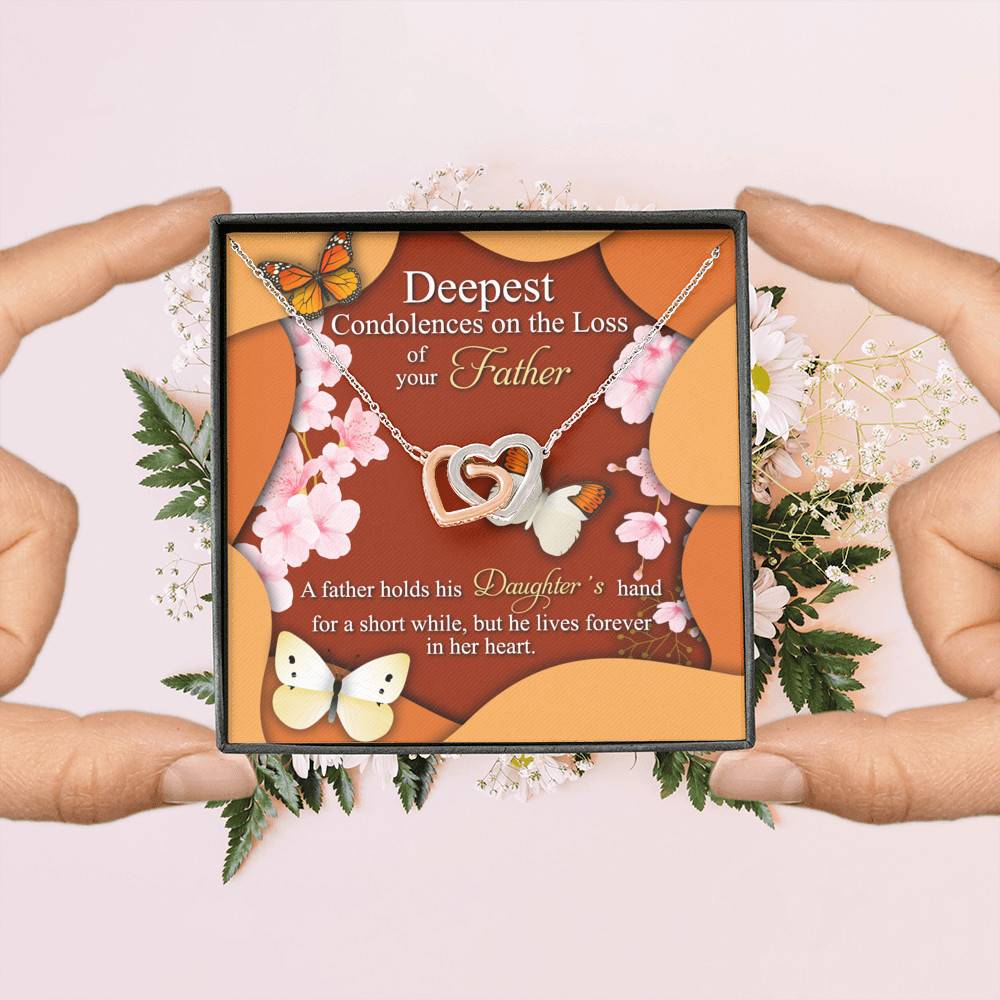 Deepest Condolence On The Loss Of Your Father Memorial Interlocking Hearts Pendant Necklace Remembrance Gifts