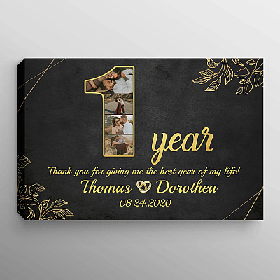 Personalized 1 Year Together Anniversary Framed Canvas - Custom Photo 1st Year Wedding Anniversary Unframed Poster