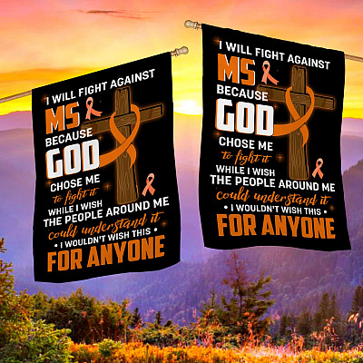 Alternative view of Fight Against Ms Multiple Sclerosis Ribbon God Chose Me Garden Flag - House Flag - Wall Flag