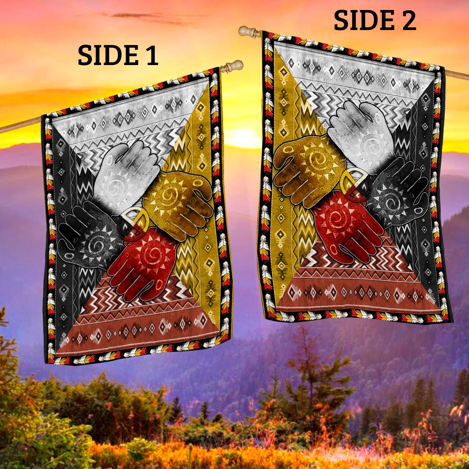 5KT. 4 Directions Native American-30x40 House Flag Mockup 2 Side
