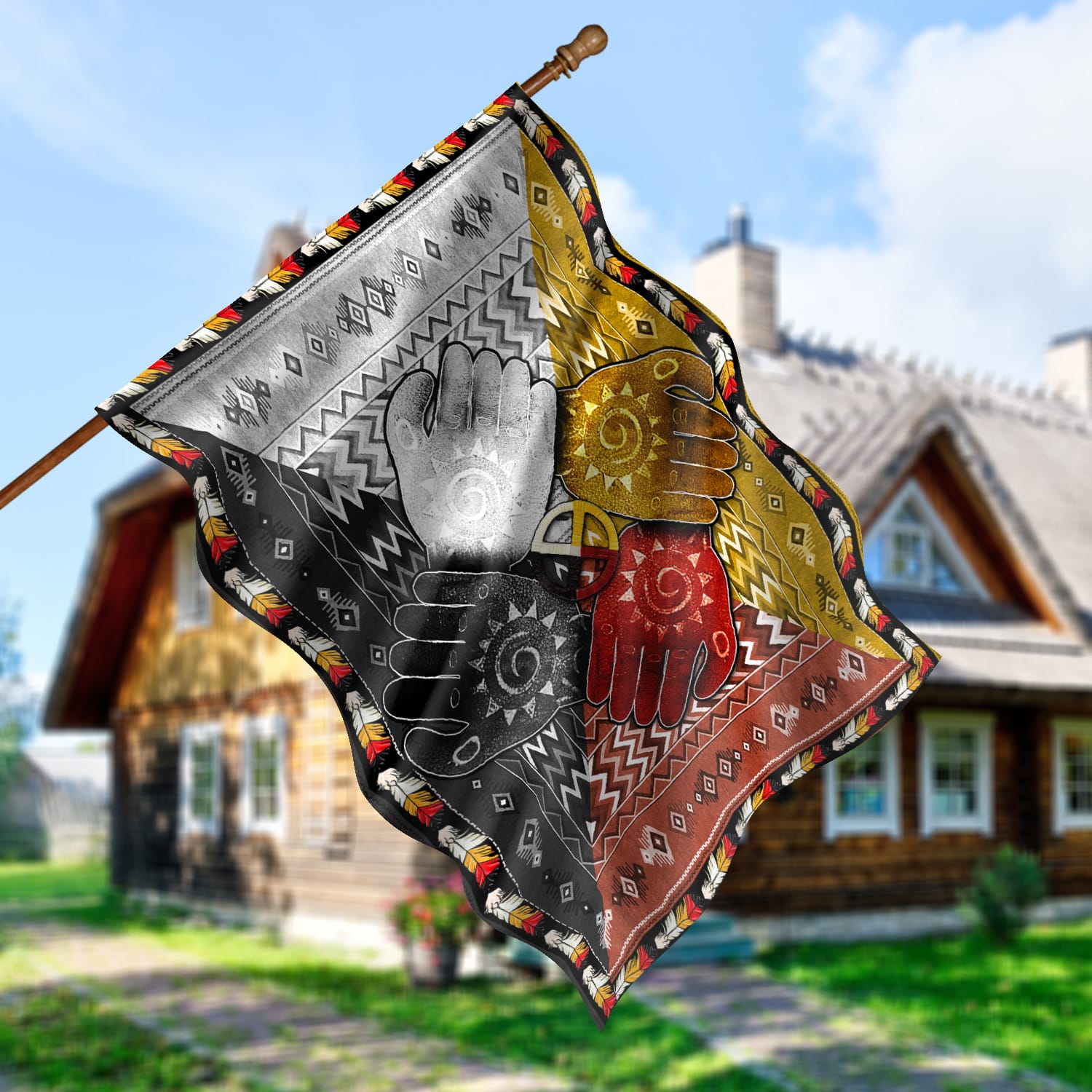5KT. 4 Directions Native American-30x40 House Flag Mockup 5