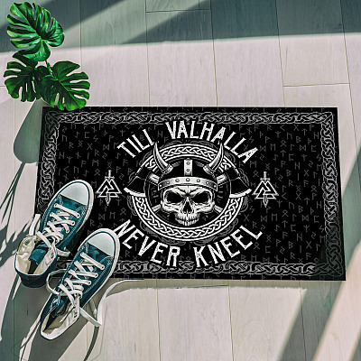 Alternative view of Till Valhalla Never Kneel Indoor Outdoor Decorative Doormat - Viking Quote Doormat