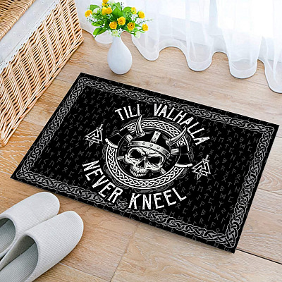 Till Valhalla Never Kneel Indoor Outdoor Decorative Doormat - Viking Quote Doormat