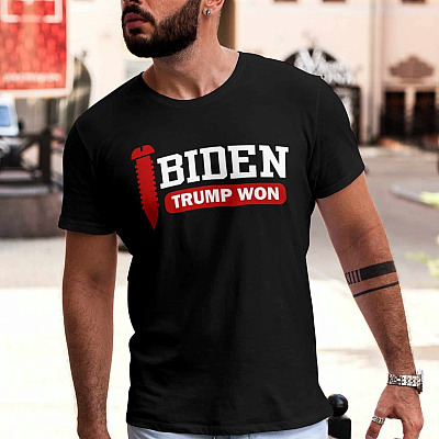 Alternative view of Screw Biden Trump Won Rigged Election T-shirt - V-neck - Pro Trump Conservative Shirt