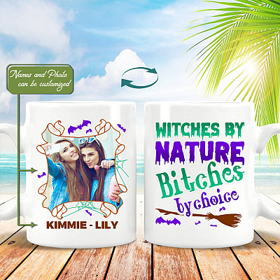 Alternative view of Custom Photo Witches By Nature Bitches By Choice Bestie Halloween Personalized Witch Sister Coffee Mug