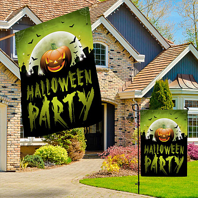 Alternative view of Halloween Party Scary Pumpkins Graveyard Flag -  Halloween Themed Garden Flag - House Flag - Wall Flag