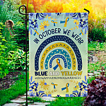 In October We Wear Blue and Yellow Down Syndrome Awareness Garden Flag - House Flag - Wall Flag