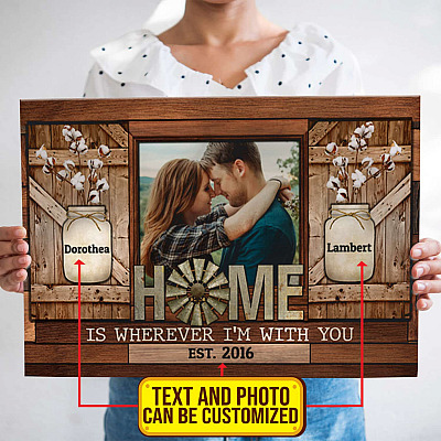 Alternative view of Personalized Photo Home Is Wherever I'm With You Framed Canvas - Unframed Poster - Wedding Anniversary Gift