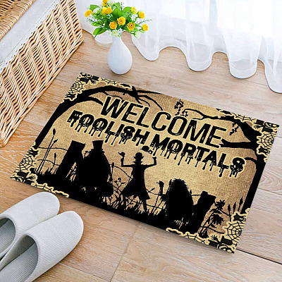 Alternative view of Welcome Foolish Mortals Doormat - Funny Halloween Hitchhiking Ghosts Doormat
