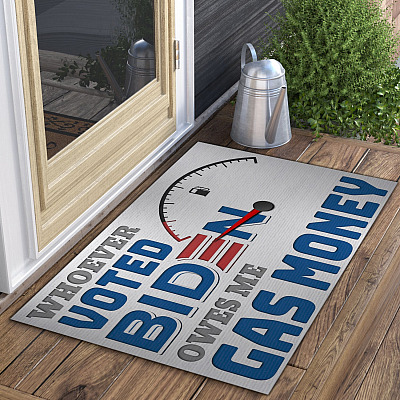 Alternative view of Whoever Voted Biden Owes Me Gas Money Funny Political Doormat - Anti Biden Outdoor Doormat