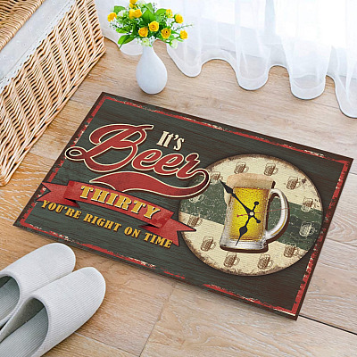 Alternative view of Vintage It's Beer Thirty You're Right on Time Doormat - Funny Drinking Beer Outdoor Doormat - Happy Hour Doormat