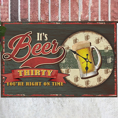 Vintage It's Beer Thirty You're Right on Time Doormat - Funny Drinking Beer Outdoor Doormat - Happy Hour Doormat