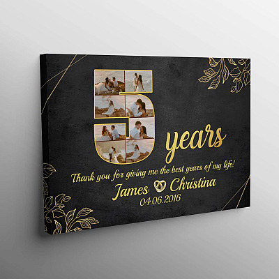 Alternative view of Personalized 5 Years Together Anniversary Framed Canvas - Custom Photo 5th Year Wedding Anniversary Unframed Poster