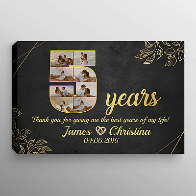 Personalized 5 Years Together Anniversary Framed Canvas - Custom Photo 5th Year Wedding Anniversary Unframed Poster