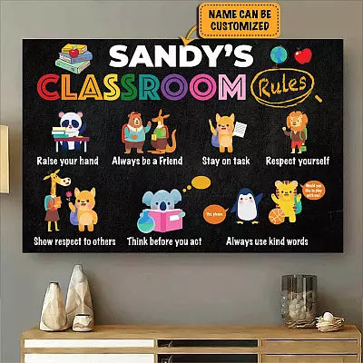 Alternative view of Personalized Classroom Rules Raise Your Hands Always Be A Friend Stay On Task Framed Canvas Prints - Unframed Poster