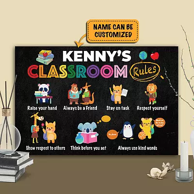 Personalized Classroom Rules Raise Your Hands Always Be A Friend Stay On Task Framed Canvas Prints - Unframed Poster