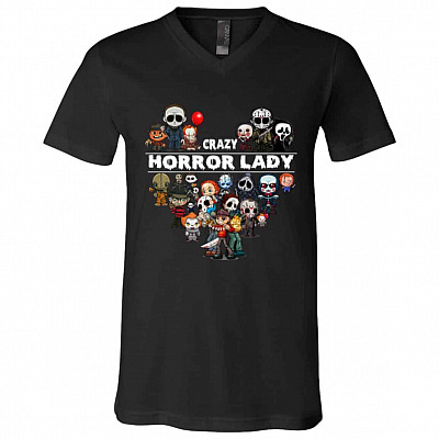 Crazy Horror Lady T-shirt, Black, V-Neck T-Shirt