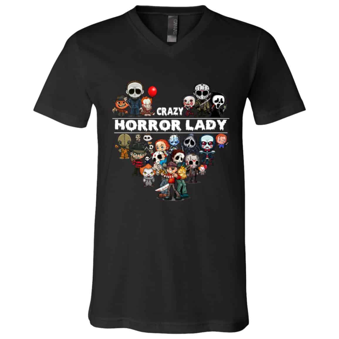 Crazy Horror Lady T-shirt, Black, V-Neck T-Shirt