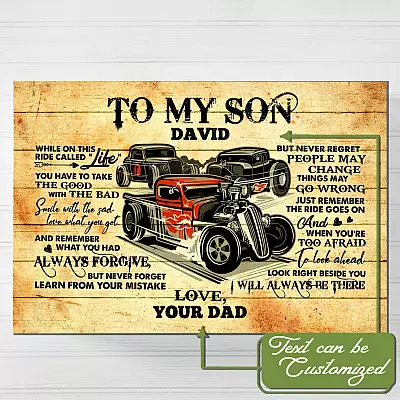 Personalized Hot Rod Car To My Son While On This Ride Called Life Framed Canvas Prints - Unframed Poster