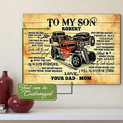 Alternative view of Personalized Hot Rod Car To My Son While On This Ride Called Life Framed Canvas Prints - Unframed Poster