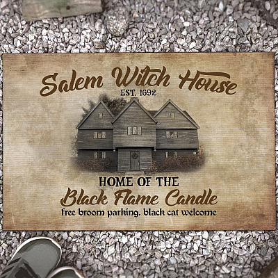 Salem Witches House Est 1692 Home Of The Black Flame Candle Doormat - Outdoor Indoor Doormat