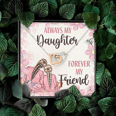 Always My Daughter Forever My Friend Mom and Daughter Interlocking Hearts Pendant Necklace