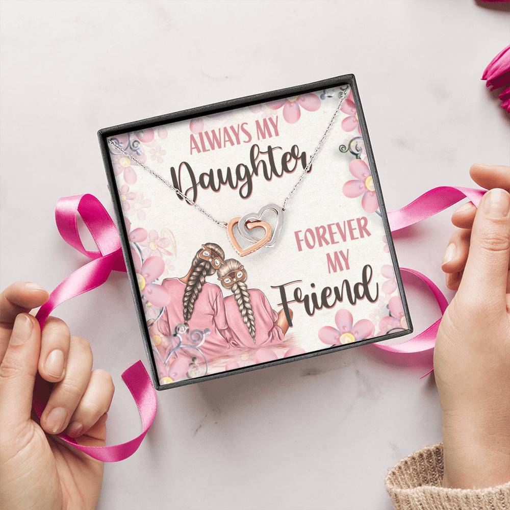 Always My Daughter Forever My Friend Mom and Daughter Interlocking Hearts Pendant Necklace
