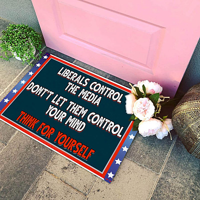 Alternative view of Liberals Control The Media Control Your Mind Think For Yourself Indoor Outdoor Decorative Doormat
