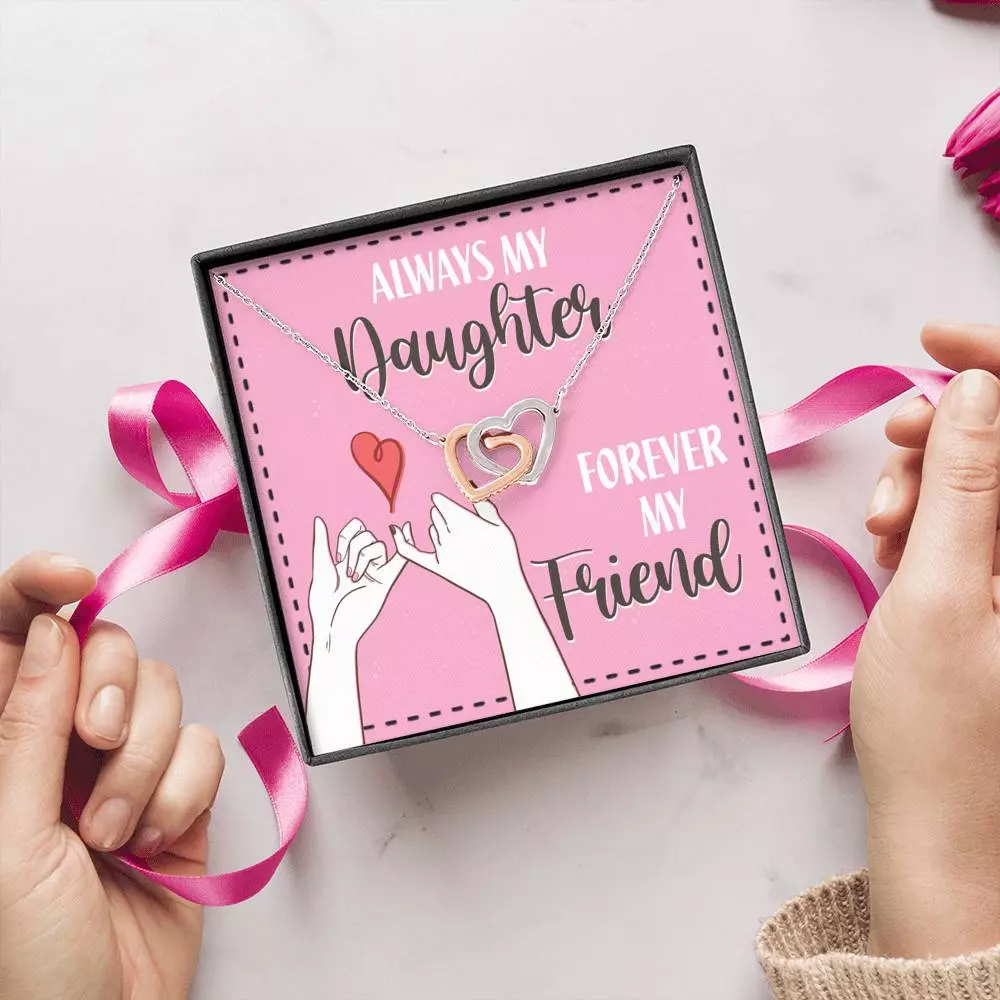 Mom and Daughter Always My Daughter Forever My Friend Interlocking Hearts Pendant Necklace