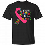 Ribbon Fight Cancer in All Colors T-Shirt, Black, Unisex T-Shirt
