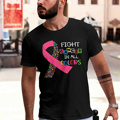 Alternative view of Ribbon Fight Cancer in All Colors T-Shirt - Cancer Awareness Shirt