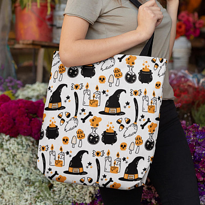 Halloween Witch Things All Over Print Tote Bag - Shoulder Bag - Reusable Grocery Shopping Bag