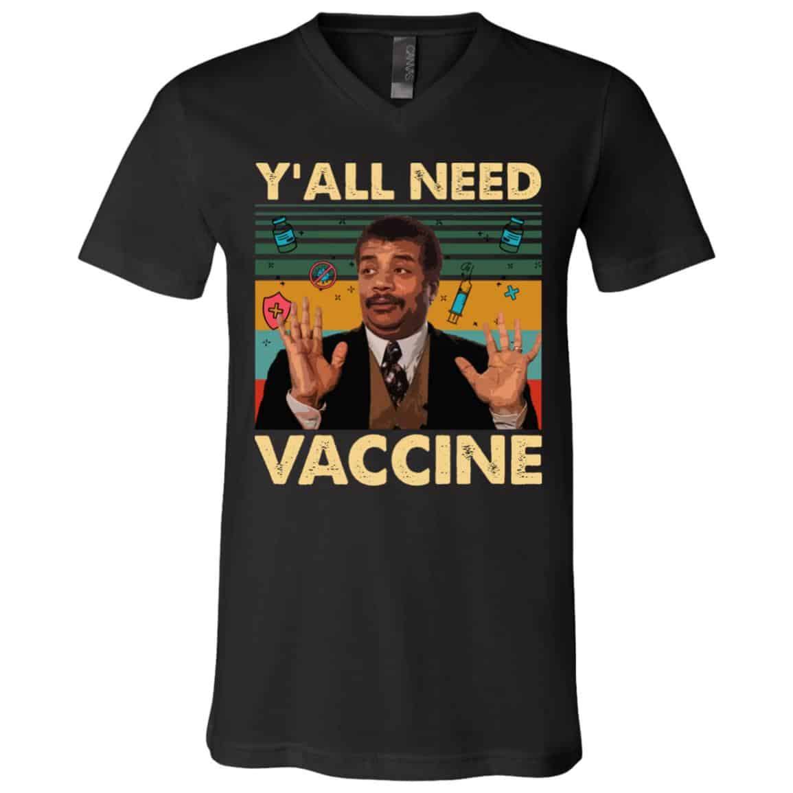 vaccine, Black, V-Neck T-Shirt